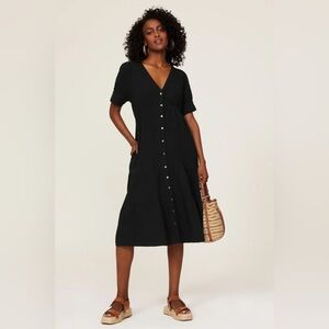 Madewell Black Midi Dress with Button Detail